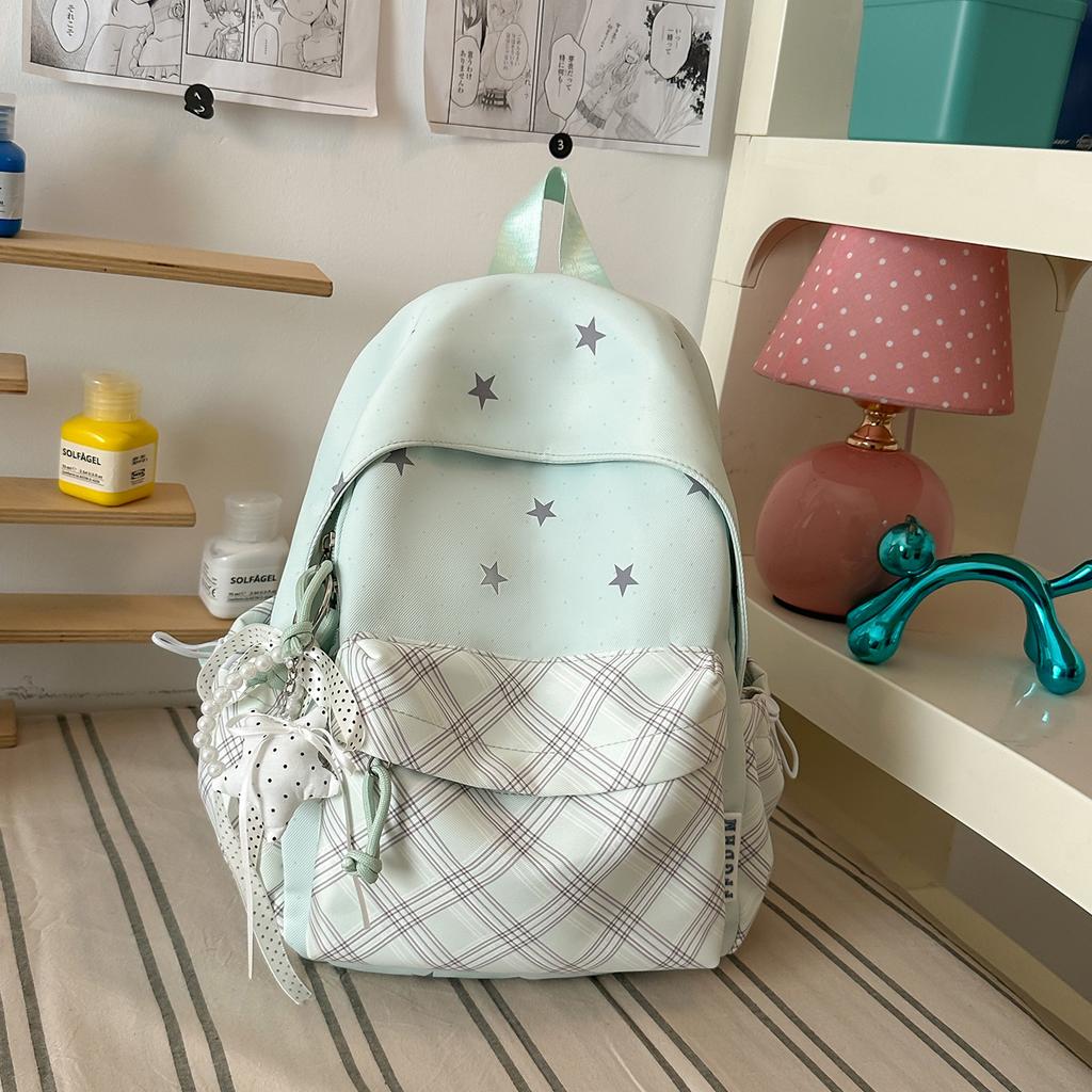 Schoolbag new Korean ins high value fresh sweet relaxation star backpack junior high school students lightweight backpack