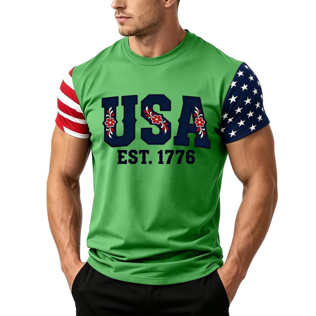 Men's Independence Day Flag Print Short Sleeve T-Shirt, Loose Casual Daily Summer Tops