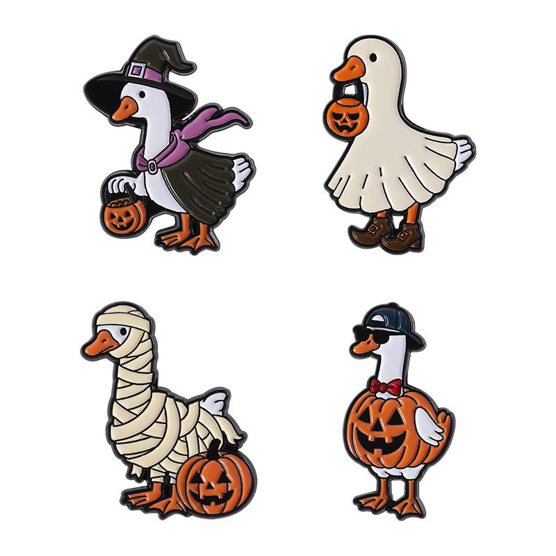 Halloween Witch Duck Enamel Pins Custom Jack-o'-lantern Brooches Lapel Badges Clothes Punk Jewelry Gift for Kids Friends
