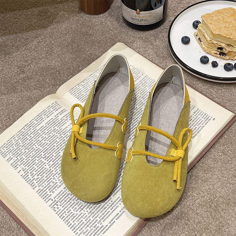 Women's Summer Footwear Round Toe Flats Shoes for Woman 2024 Green Low Heel Elegant with Straps Flat on Offer Dress Korean Style