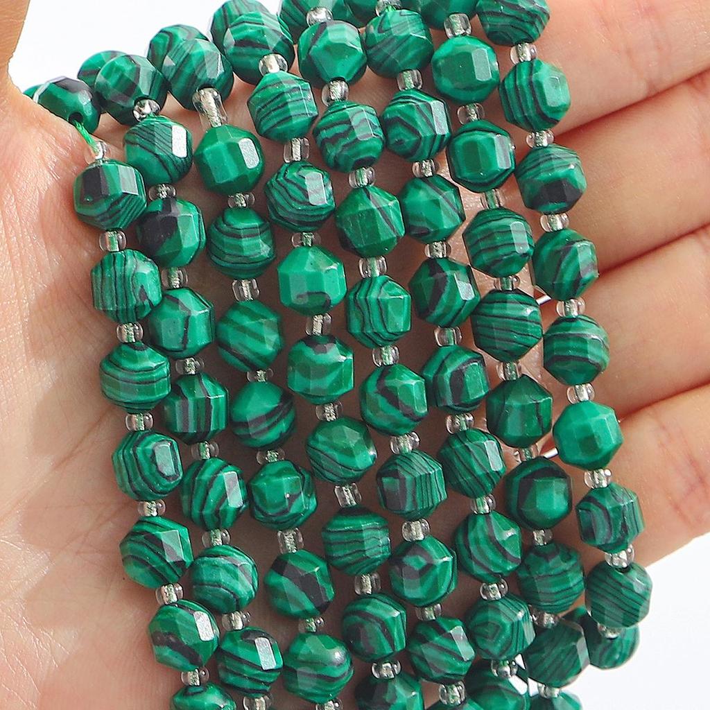 Faceted Natural Stone Spacer Beads, 8/10mm 15” Strand Loose Beads for DIY Jewelry