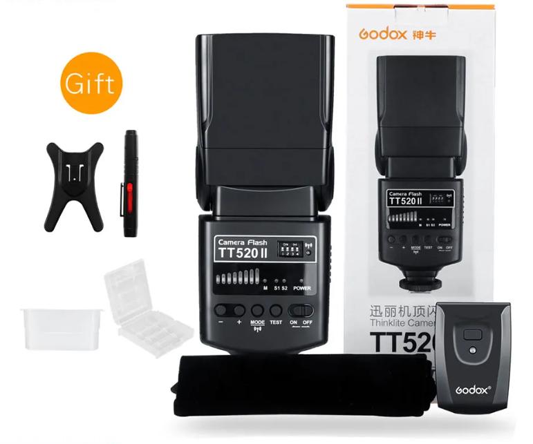 

Вспышка Godox TT520 II TT520II 2024 со встроенным беспроводным сигналом 433 МГц + триггером вспышки для зеркальных камер Canon Nikon Pentax Olympus
