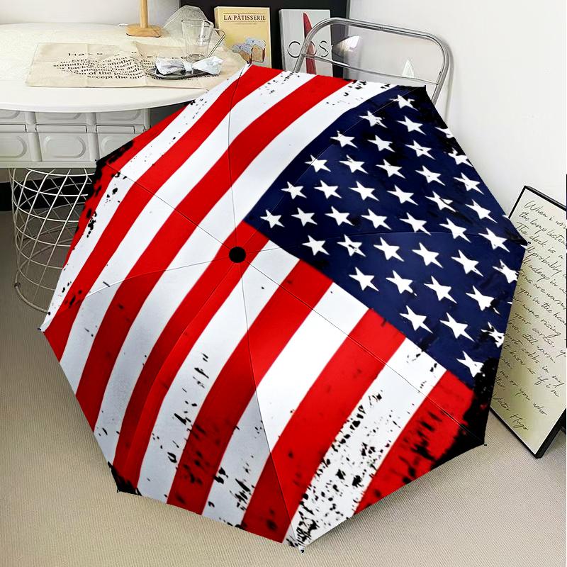Liberty Statue With American Flag Umbrella Folding Umbrella, Automatic Umbrella 8-Frame for Travel, Camping Use Gift for Halloween Christmas