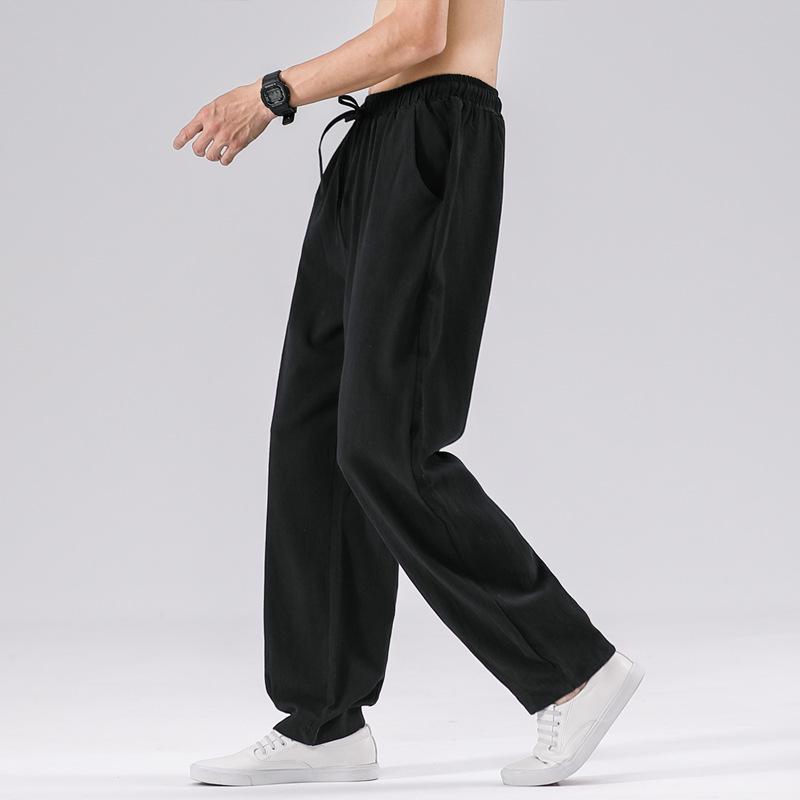

Men s Plus Size Cotton Linen Casual Pants - Chinese Style (2026 Autumn/Winter) 5XL чорний