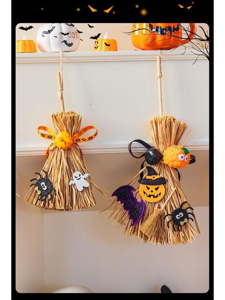 Halloween Broom & Ghost DIY Scene Decor: Pumpkin Pendant for Party, Bar, or Kindergarten