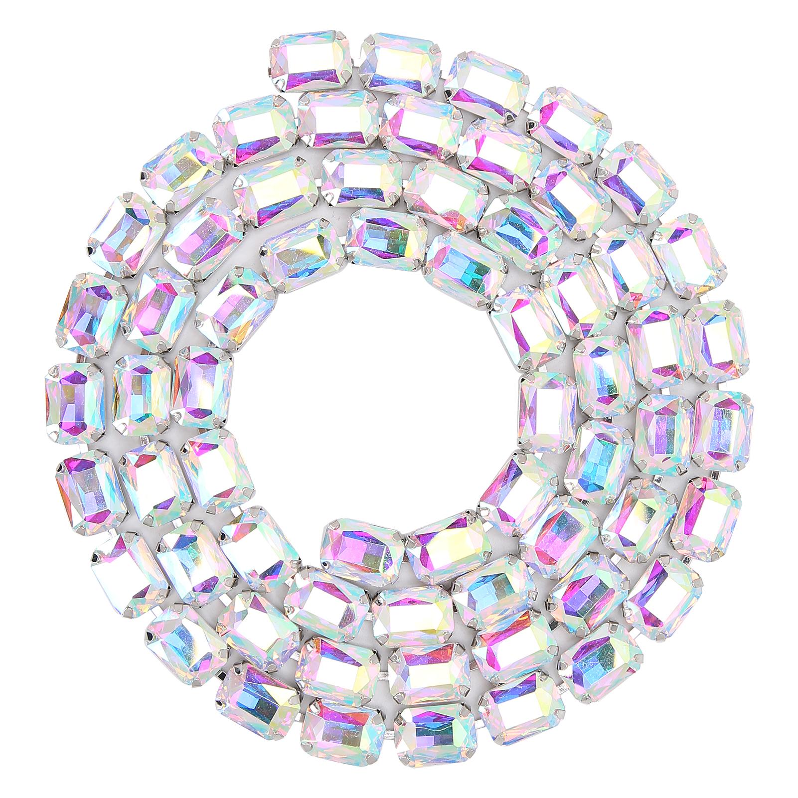 

Rectangular Glass Diamond Chain Pendant DIY Hand Made Sewing Clothes Shoes Accessories(AB Colorful )
