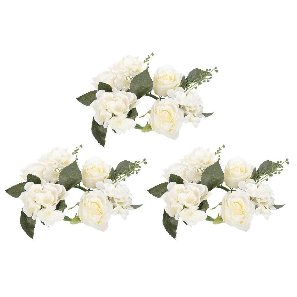 3Pcs Rings Artificial Rose Wreaths Lightweight Stylish Wreath for Wedding Party Table Decor Floral Ring