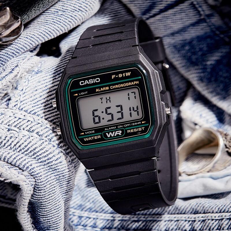 Casio Youth Series Small Square Classic Retro Waterproof Watch Men Watches Blue Gray F-91W-3