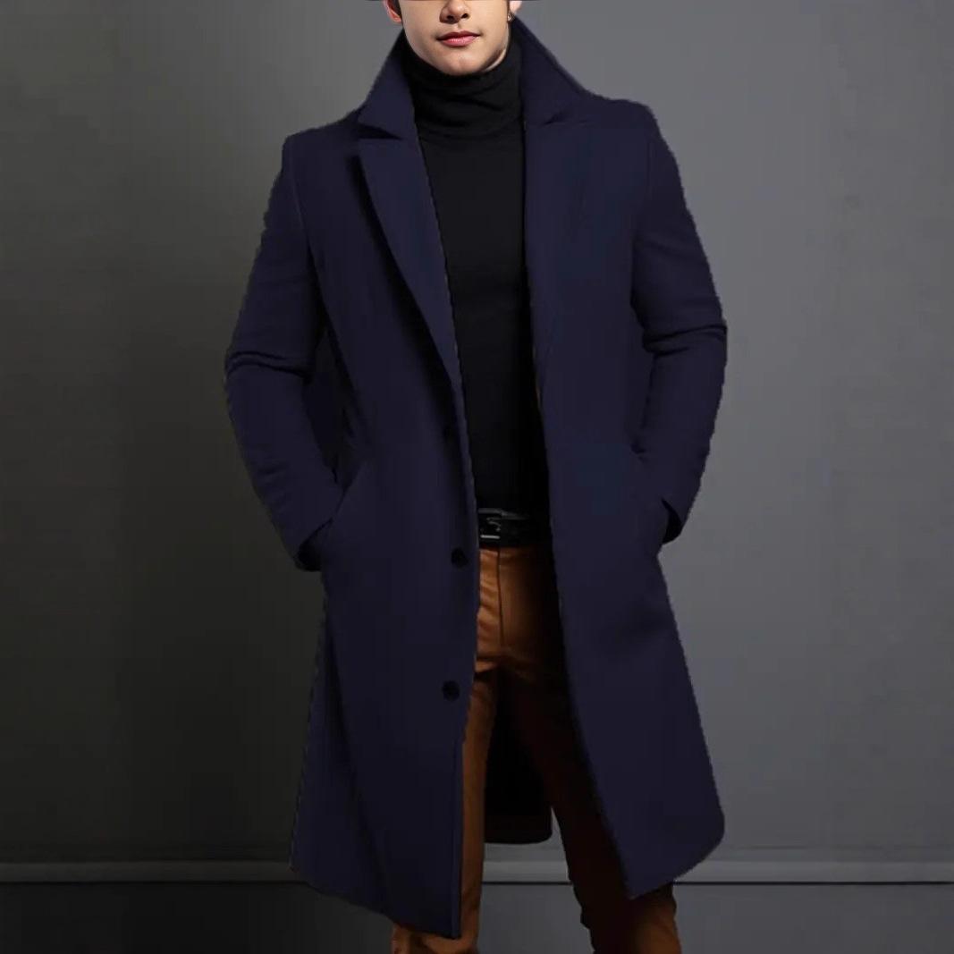 

New fashionable autumn and winter men s woolen coats slim long casual and versatile coats 3xl Темно-синій