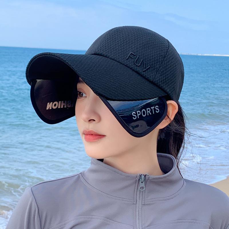 Women'S Telescopic Lenses Uv-Proof Breathable Baseball Cap Outdoor Travel Sun Hat Mesh Tennis Cap