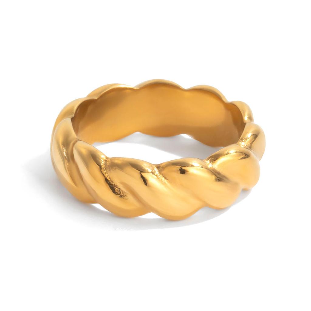 Yori Gold Silver Color Blocked Threaded Twist Texture Casting Ring for Women 18K PVD Plated Hypoallergenic Jewelry Gift