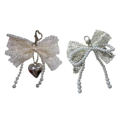 Pearls and Bowknot Embellished Keychain Elegant Bowknot Pearls Keychain Colorful Bowknot Pendant for Bags and Phones