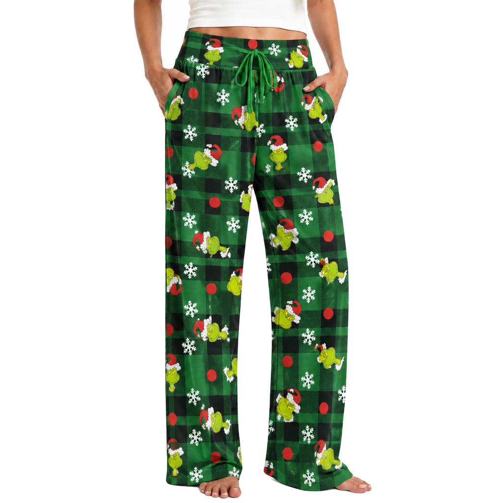Women's Christmas Pajama Bottoms Funny High Waist Sleep Pants for Holiday