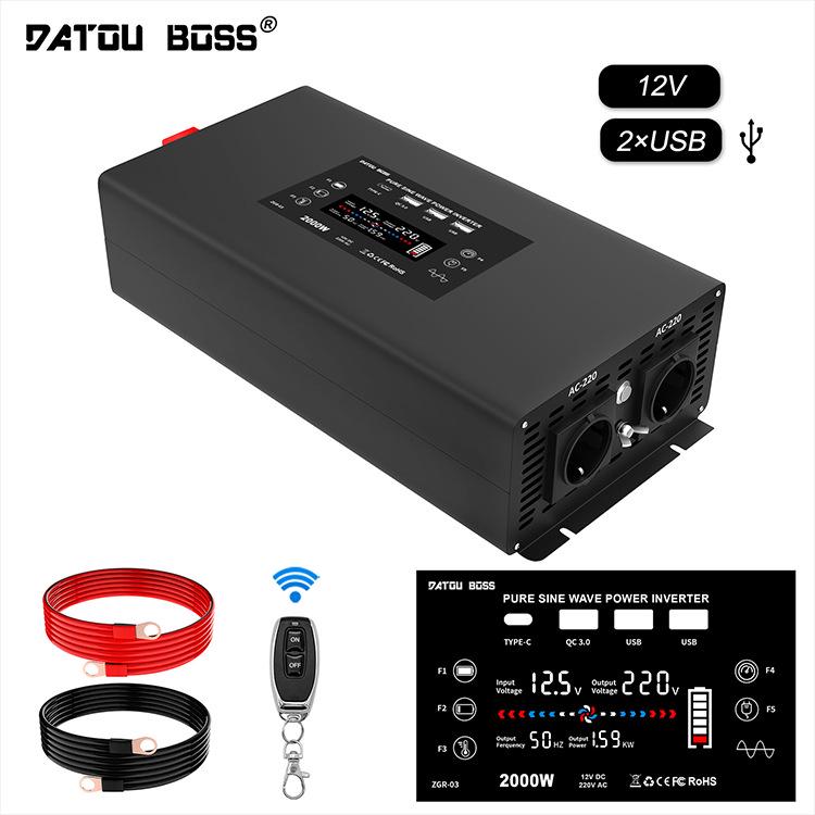

DATTOUBOSS 2000W Pure Sine Wave Inverter, 12V-60V to 220V for Solar Systems 24V 2000W Remote Euro