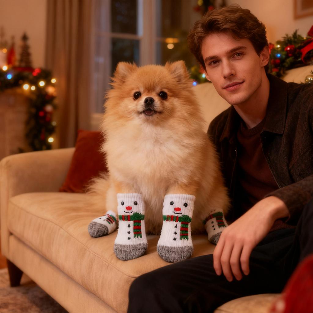 Christmas Socks, Santa, Snowman, Covers, Teddy Bear, Scratch, Dirt, Small Dog Pet Christmas Pet Socks