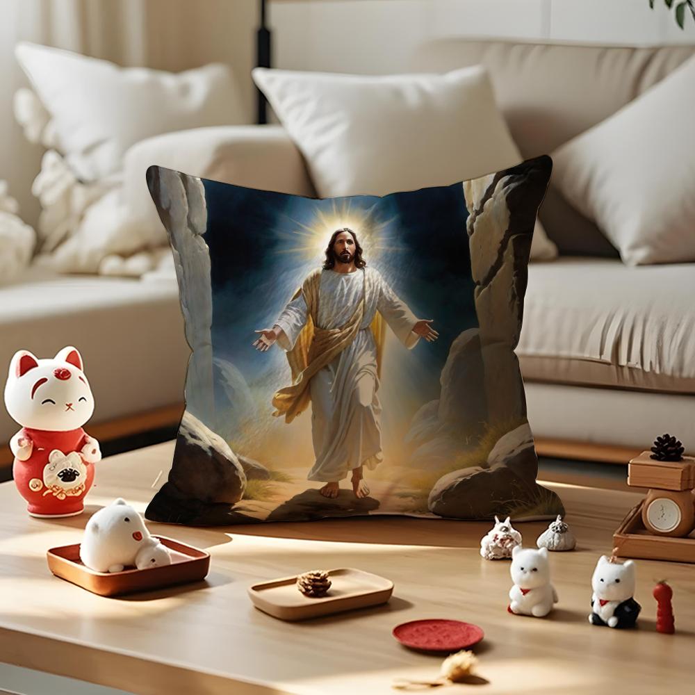 Jesus Christ Portrait Cushion Cover Silky Short Plush Invisible Zipper Dustproof Sofa Pillow Case for Home Decor