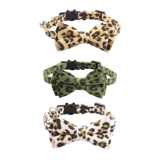 Haustierhalsband mit Leopardenmuster und Glöckchen, leichte Katzenhalskette aus Stoff, skalierbares Haustierhalsband
