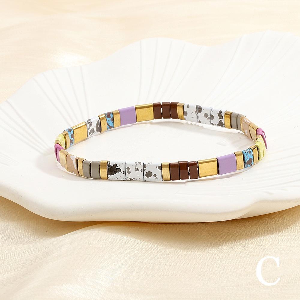 Geometric Type Elastic Bracelet Colorful Stackable Bracelet Fashion Tila Beads Bracelet  Women