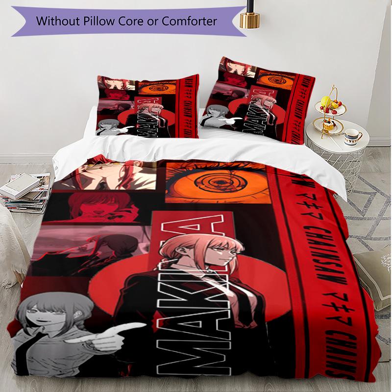 3pcs Duvet Cover Set (1*Duvet Cover + 2*Pillowcase, Without Core), Makima Chainsaw Man Print Soft All‑Season Bedding Set, Home Bedroom Decor Gift