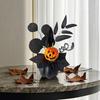 Halloween Spooky Pumpkin Decoration, Eyeball Pumpkin Figurine with Black Artificial Leaves, Holiday Party Ornament for Home, Office, Haunted House