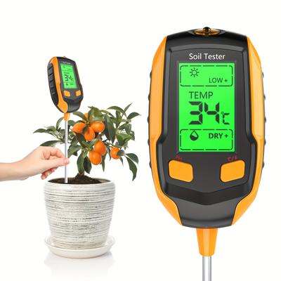 Contor de umiditate a solului 4-în-1 Contor digital de pH/umiditate a solului/temperatura plantei/intensitatea luminii soarelui, afișaj LCD cu iluminare din spate, contor de testare a solului pentru grădină, gazon