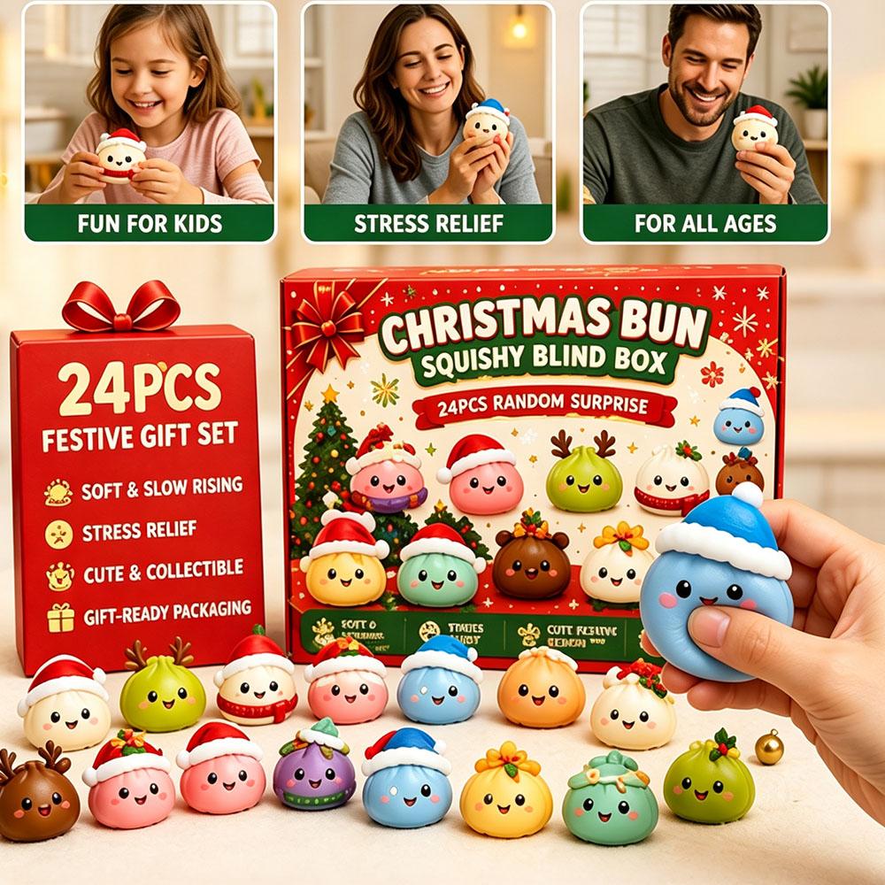 Christmas Squishy Advent Calendar, 24 Days Countdown Surprise Box, Dumpling Slow Rebound Squishies Squeeze Sensory Gift