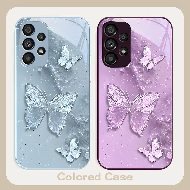 Golden Butterfly Pink For Samsung Galaxy S23 U Ltra 24 Plus S20 21 FE S25 Ultra A70 A72 73 51 52 53 Tempered Glass Phone Case