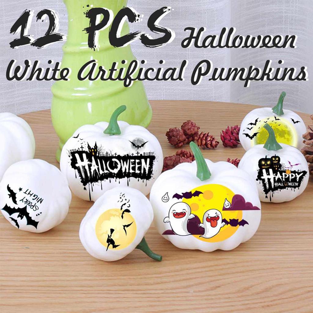 12Pcs Realistic Fall Harvest Small White Mini Artificial Foam Pumpkins for Halloween, Fall and Thanksgiving Decorating