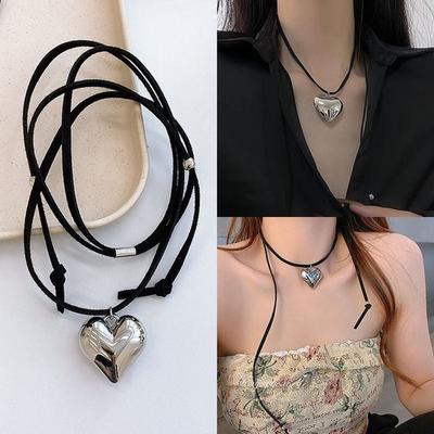 Fall-in-heart Necklace Choker Women's Necklace Jewelry Daily Silver Black Necklace Heart Necklace Pendant Necklace