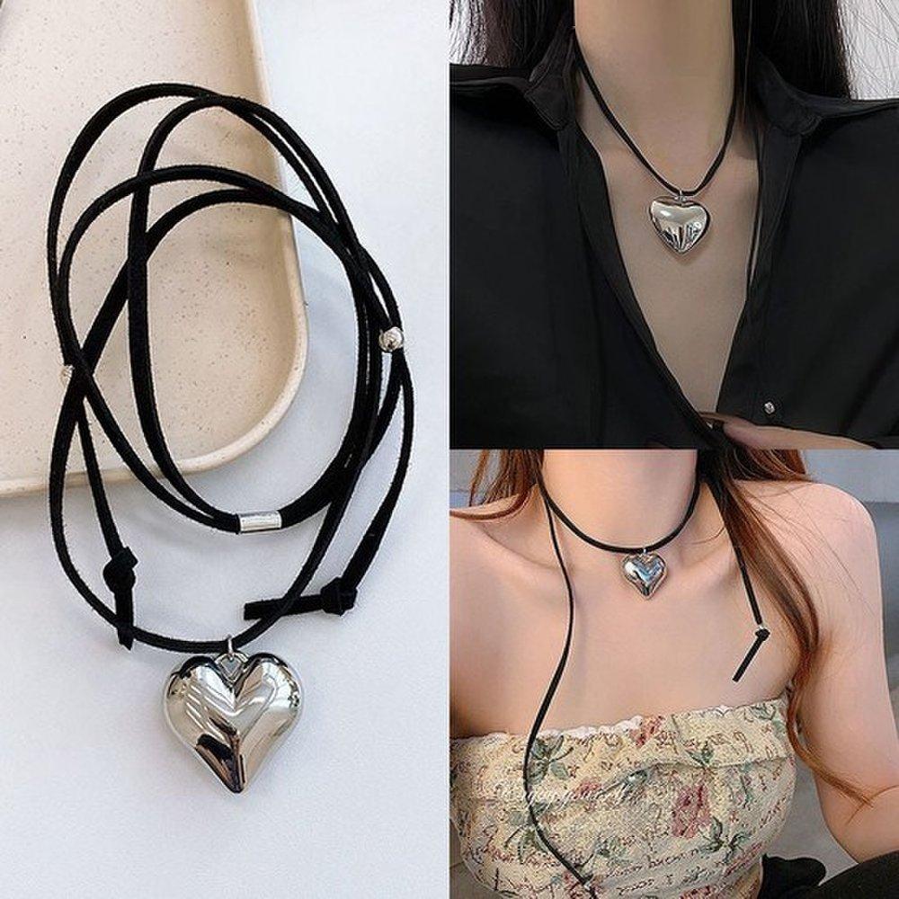 Fall-in-heart necklace choker women's necklace jewelry daily silver black necklace heart necklace pendant necklace
