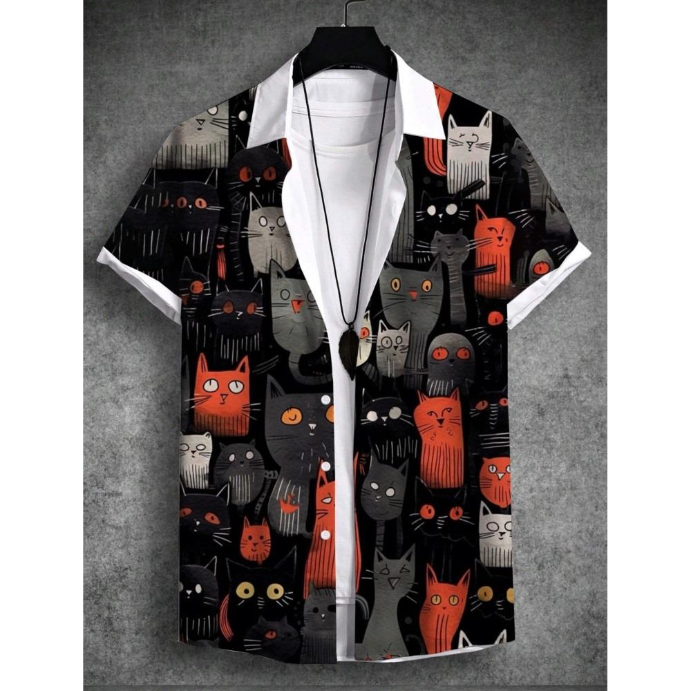 Camisas de Hombre Arte Gráfico de Gato Impresión 3D Camisas Simples Verano 2025 Tops de Manga Corta Ropa de Calle Holgada Casual Camisa Hawaiana