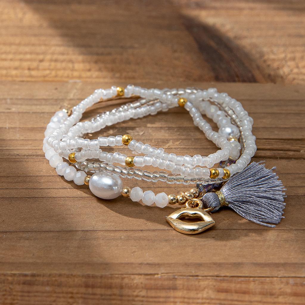 Boho Perlenarmband Instagram-inspiriert Nischenstil Farbblock-Stapelarmband-Set