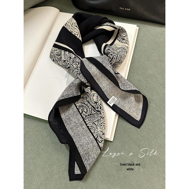 Lagur French Vintage Black & White Mulberry Silk Scarf