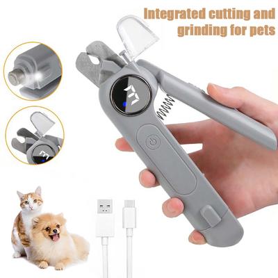 2 in 1 Hunde-Nagelknipser und Schleifer USB Wiederaufladbarer Elektrischer Tierkrallenschneider mit LED-Licht Leises Pflegewerkzeug für Große Mittelgroße Kleine Hunde Katzen