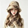 Hairy Deer Pattern Bucket Hat Women's Winter Thickened Warm Face Small Hat Scarf Two-piece Set Cold-proof Versatile