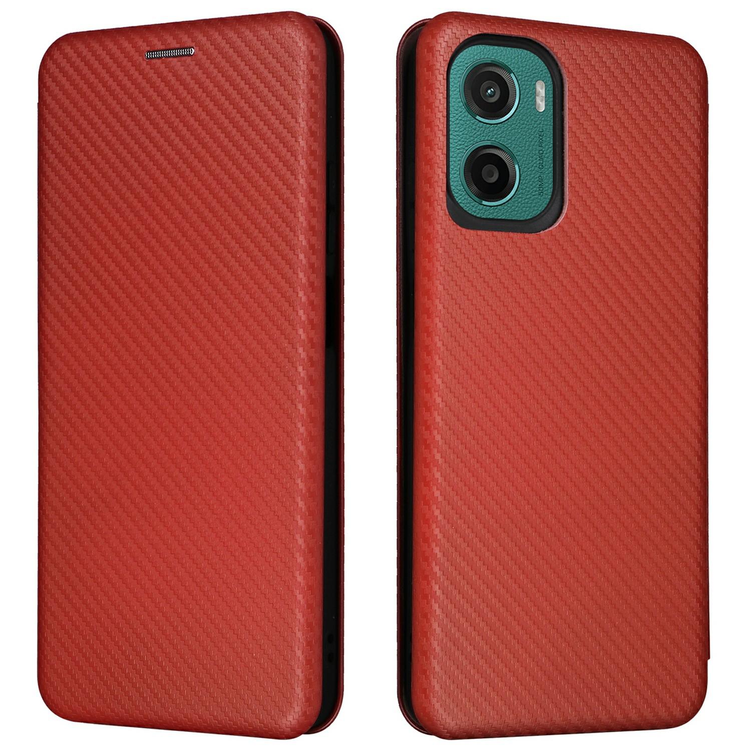 

Чехол для Motorola Moto G05 4G/E15 4G с текстурой углеродного волокна, противоударный, из ПУ кожи, чехол для телефона Brown