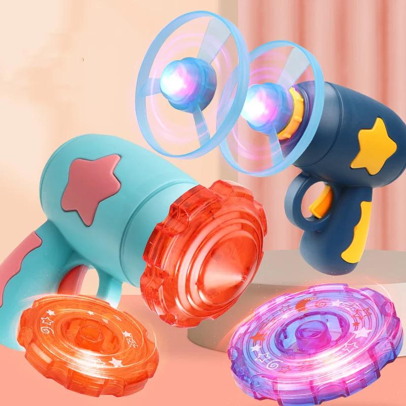 Saucer Launcher Pistol Outdoor Spinning Gun Toys Flying Disc Bamboo Dragonfly Ejection Luminous Gyroscope Gift For The Childrens
