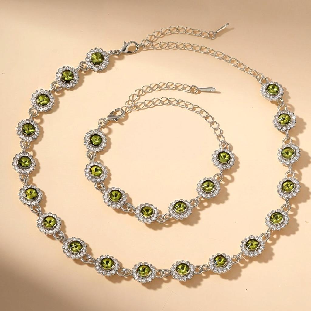 Colorful zircon necklace and bracelet two-piece set for women, fashionable and luxurious full-diamond jewelry set, decorative accessories for women