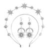 Baroque Sun & Moon Earrings Set with Halo Headband, Double-Layer Star Design & Sparkling Long Earrings
