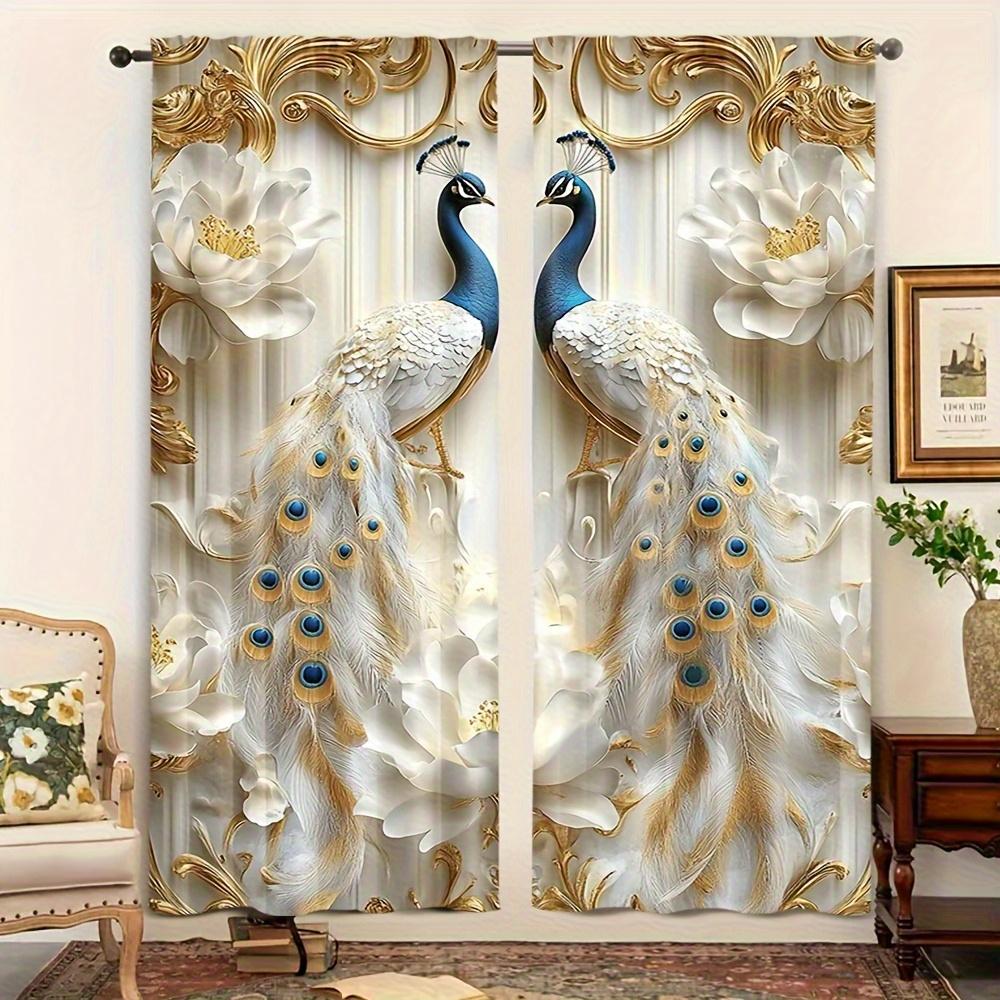 

2pcs Art Deco Peacock & Floral Print Curtains with Rod Pocket – for Bedroom & Living Room Multiple Sizes Available 100*130 Grommet Top 1pcs