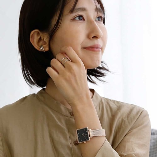 Pierre Lannier Le Carre Collection Mesh Strap Watch P008F938 Women's, Officially Imported, Pink Gold and Black