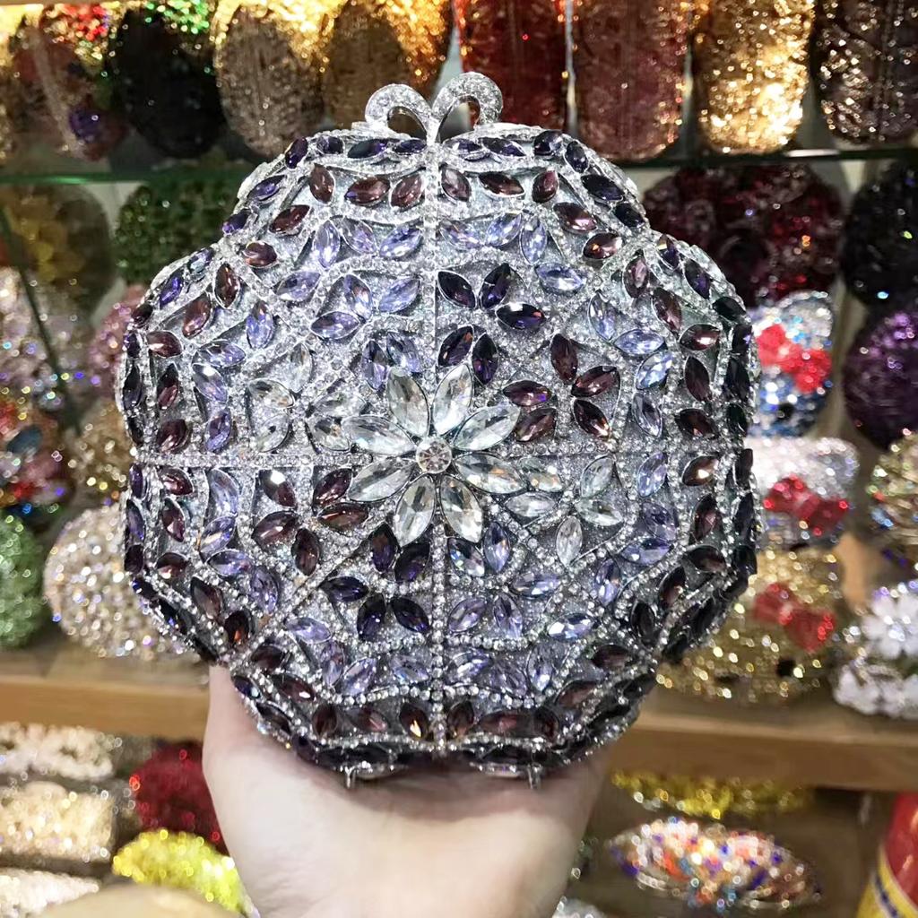 Rhinestone Flower Evening Clutch Round Multicolored Bags Luxury Women Crystal Wedding Purses WHTUOHENG Handbags Hollow Out Bag