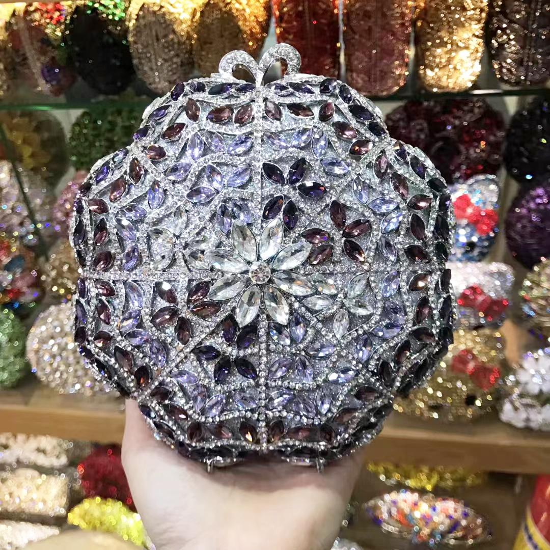 

Hollow Out Round Flower Rhinestone Women Evening Clutches Luxury Crystal Wedding Party Purse Lady Diamond Bridal Dinner Handbags 20cmX12cmX8cm
