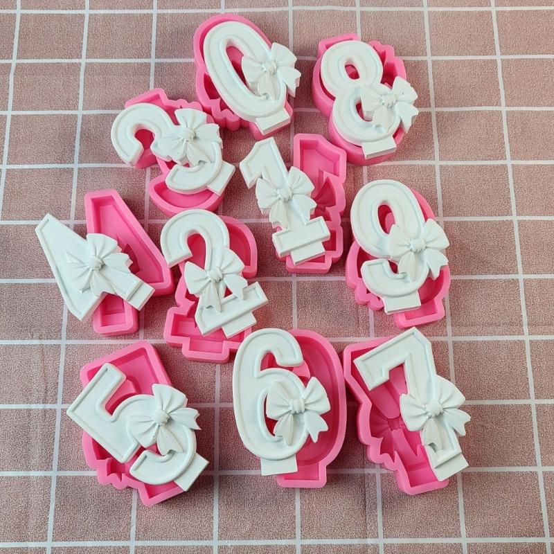 Silicone Molds Bowknot Number Molds Handmade Baking Molds Epoxy Resin Mold Birthday Candle Castings Molds Craft Supplies