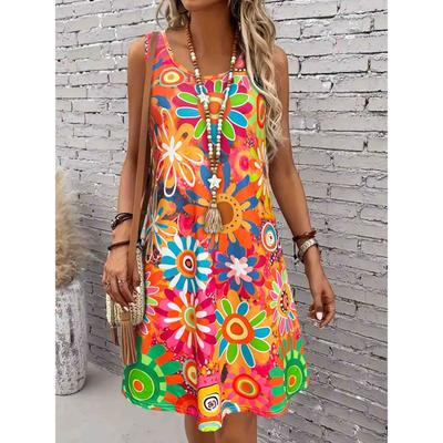 Women's Summer Dresses 2025 Casual Sleeveless Boho Beach Dress Scoop Neck T-Shirt Floral Sundress for Women Come with Colorful Print