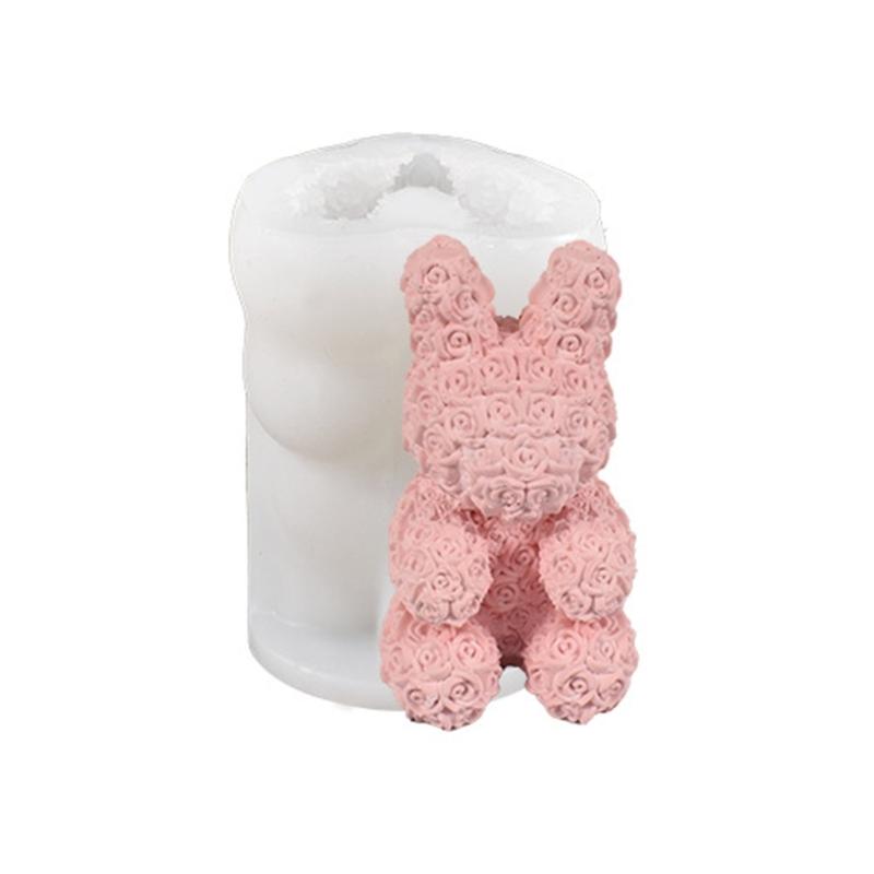 Valentine Silicone Rose Bunny-Mold Aromatherapy Candle Mold Epoxy Animal Plaster Mold for DIY Soap Present Candle Making