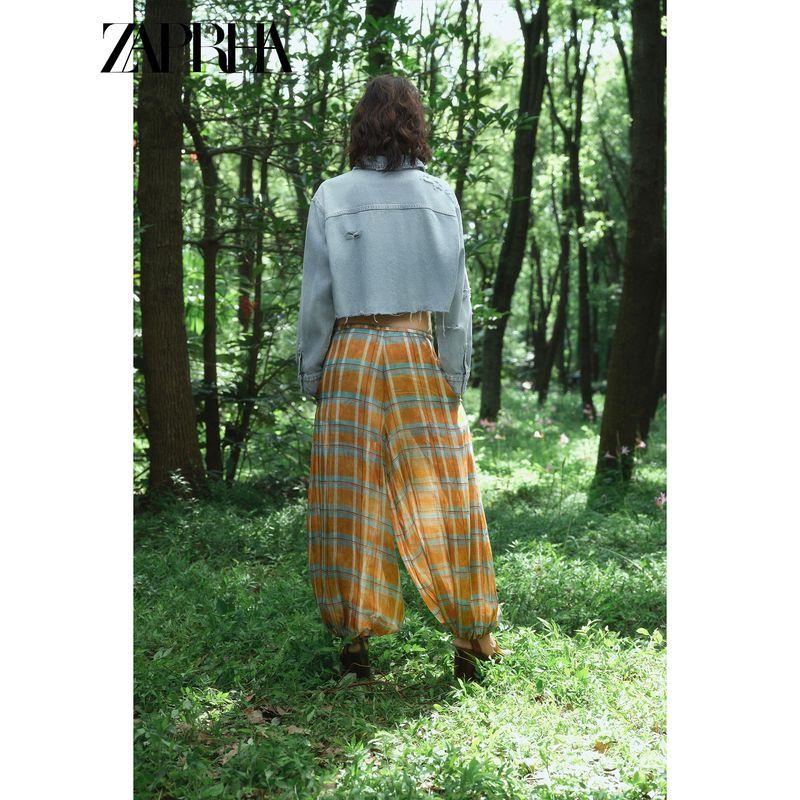 Zaprha 2025 Autumn New Fashion Plaid Mid Waist Puffy Casual Bloomers Women Loose Feeling 8369034