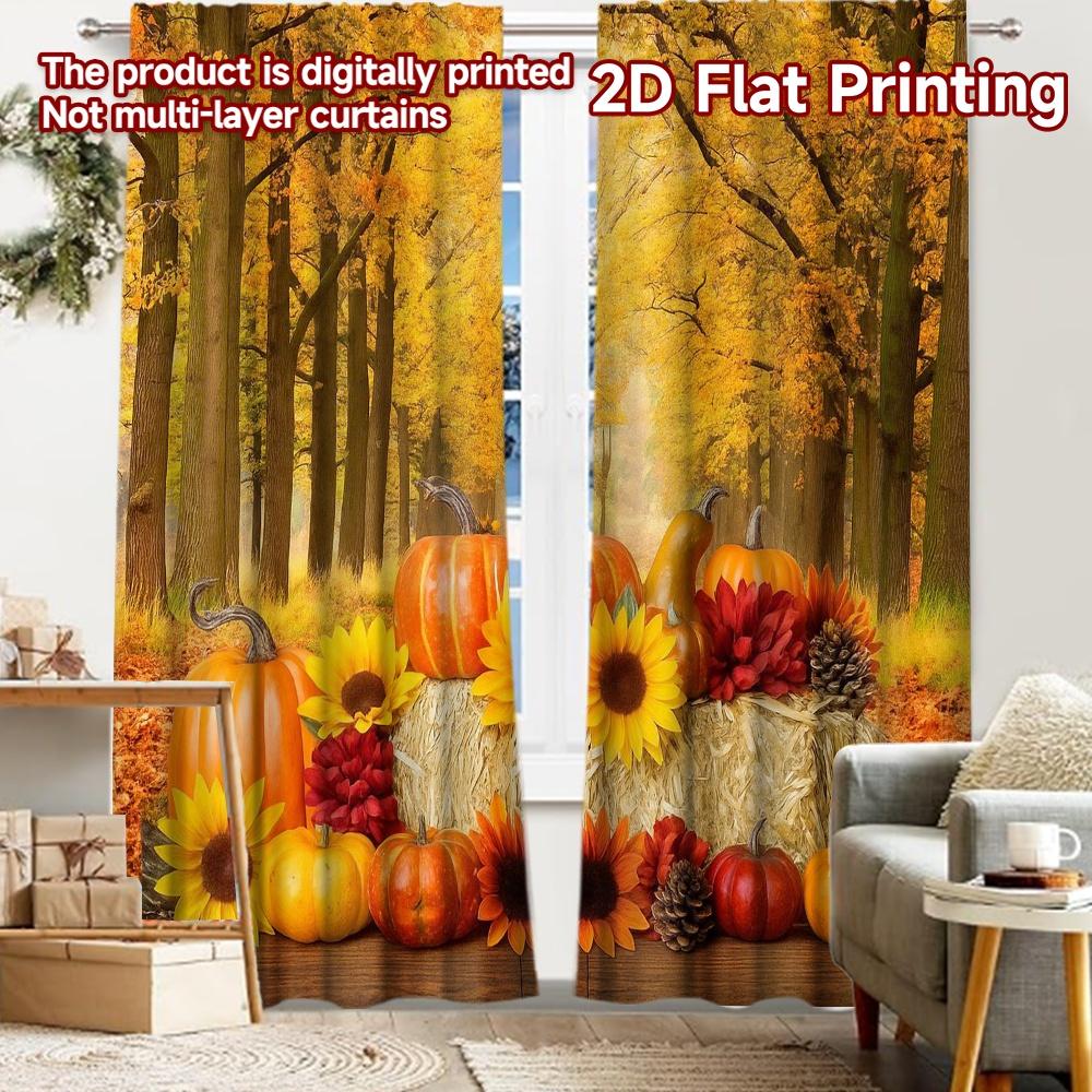 

Light Filtering Flat Printing Curtains Without Rod Autumn Harvest Scene Christmas Holiday Semi Versatile Curtain Set Of 2 Made Polyester Washable W100*H70(CM)-Grommet top&1PCS