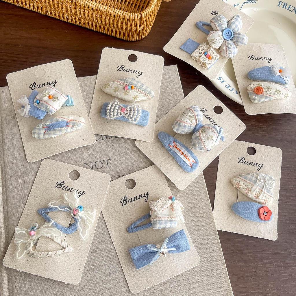 Bunny Blue Series Handmade Bow Button Hair Clip - Elegant Hair Accessory for Girls