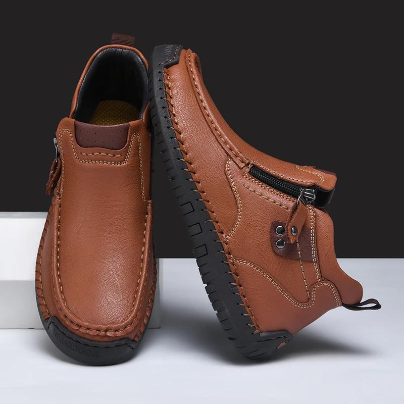 Herren Outdoor Casual Stiefeletten für alle Jahreszeiten, Slipper mit seitlichem Reißverschluss, handgefertigte Casual Stiefel für Herren, rutschfest, Übergröße 39-48